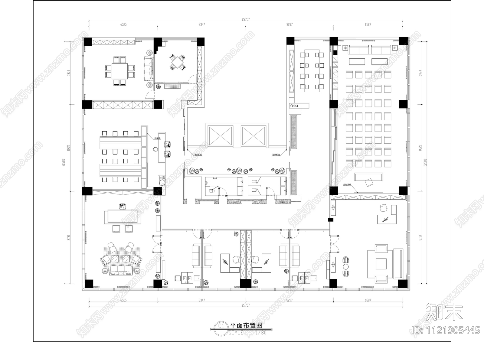 混搭城市花园七层办公平面图施工图cad施工图下载【ID:1121905445】