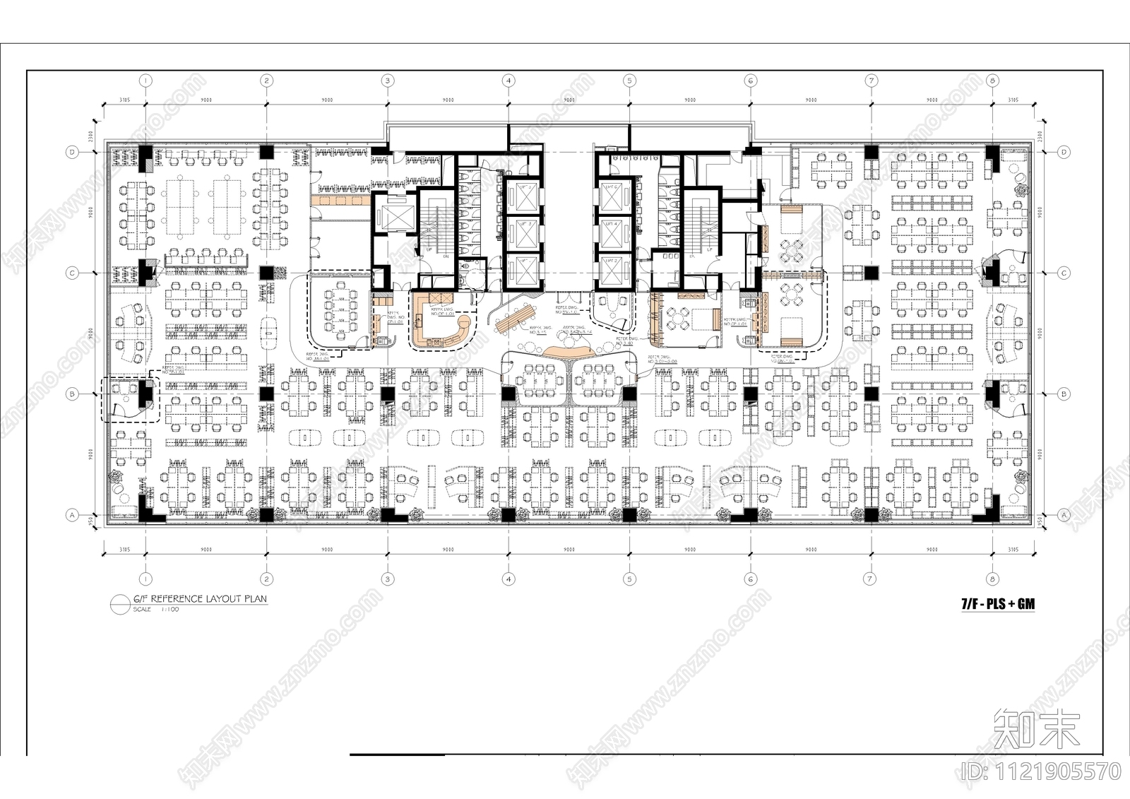 现代利丰广场超大型办公室平面系统图施工图cad施工图下载【ID:1121905570】