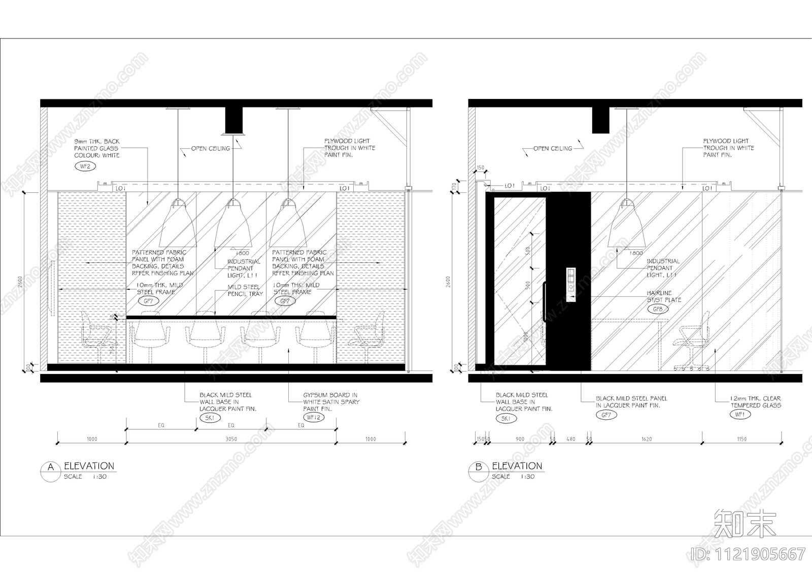 厨房及吧台区立面图施工图cad施工图下载【ID:1121905667】