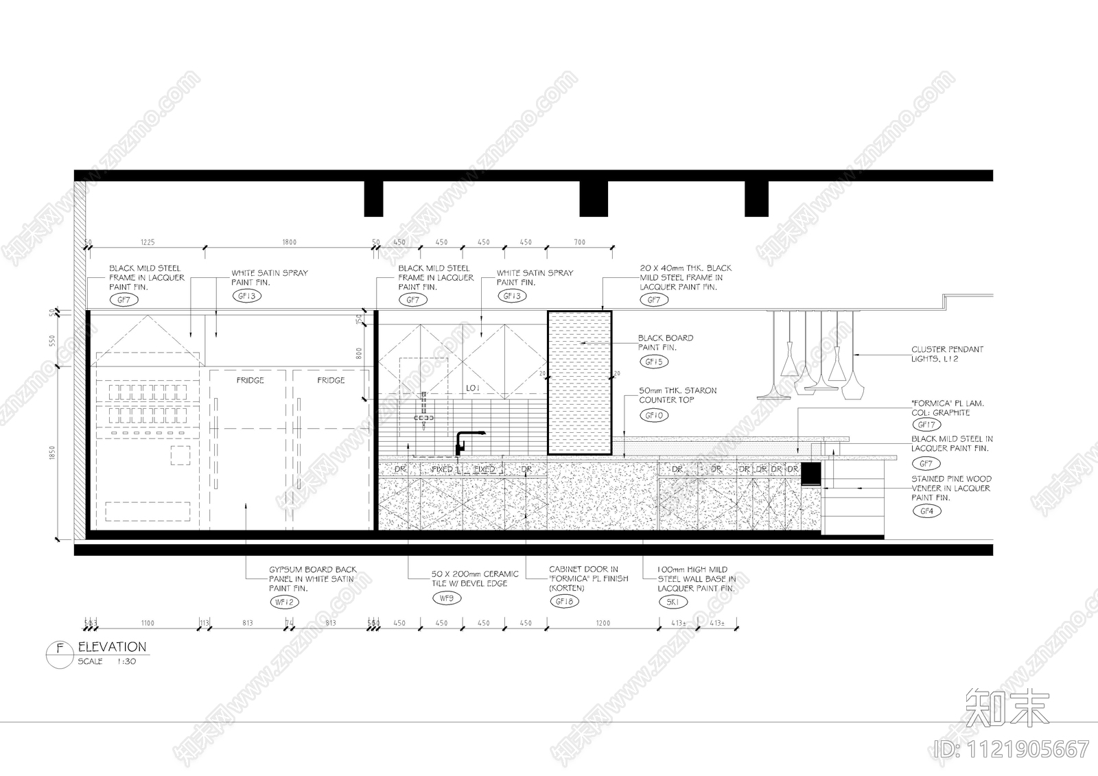 厨房及吧台区立面图施工图cad施工图下载【ID:1121905667】