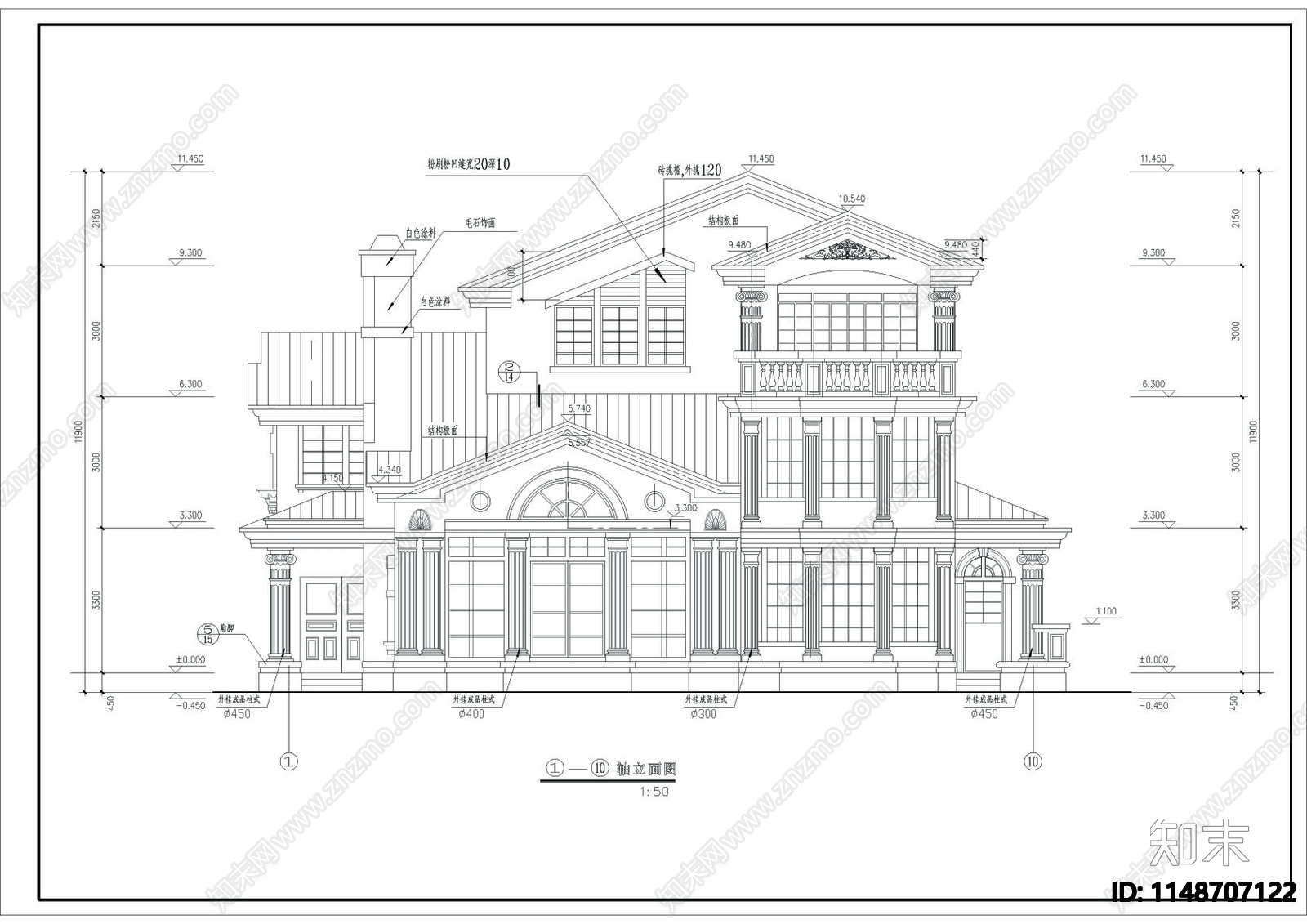 自建房别墅建筑cad施工图下载【ID:1148707122】