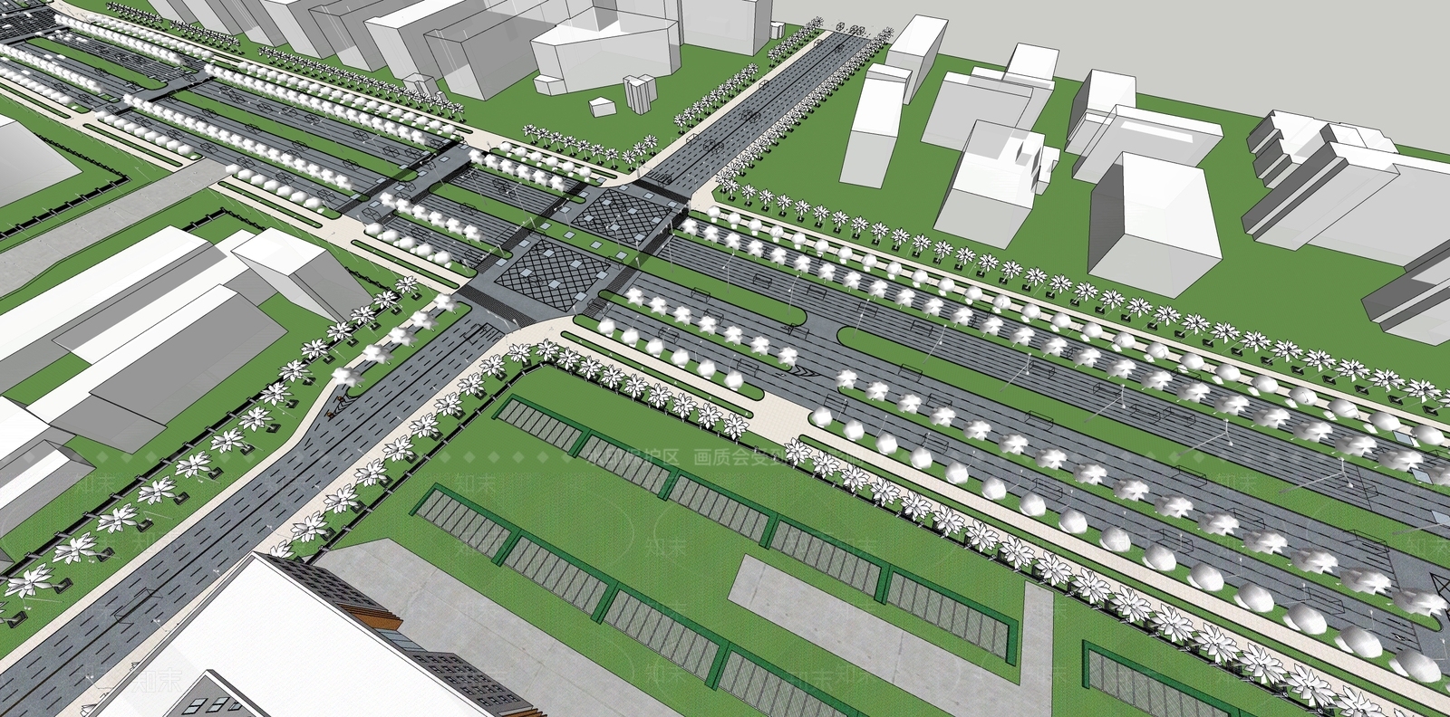 现代市政道路SU模型下载【ID:1121913613】