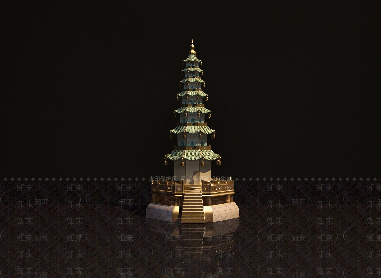 中式雕塑尖塔3D模型下载【ID:1121925155】