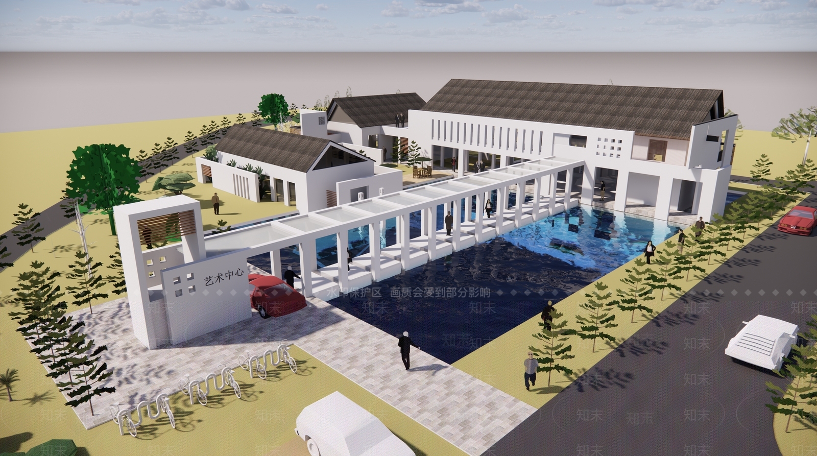 新中式艺术中心办公楼SU模型下载【ID:1121935085】