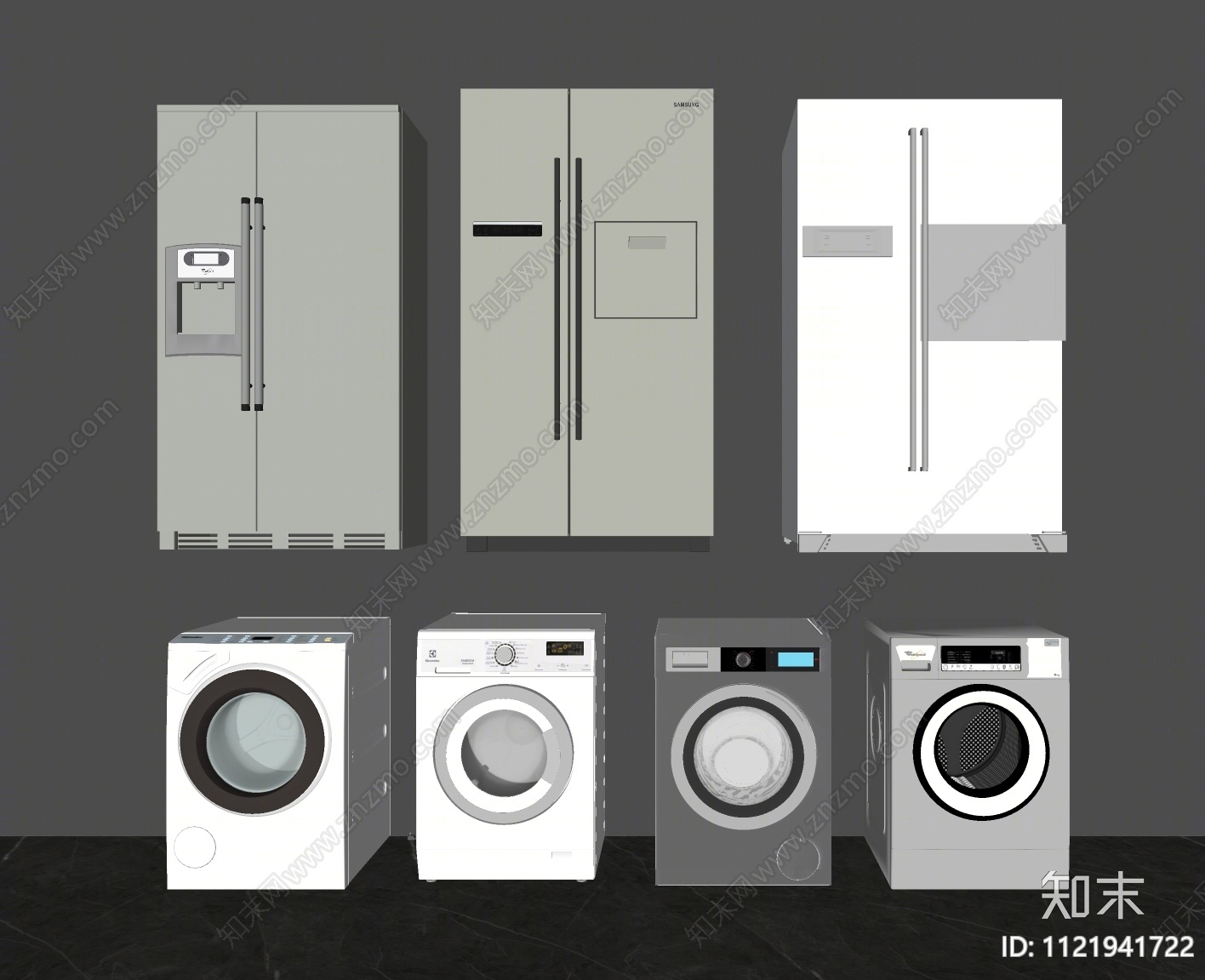 现代冰箱洗衣机组合SU模型下载【ID:1121941722】