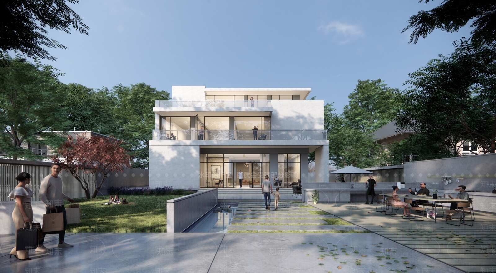 现代片墙风格独栋别墅SU模型下载【ID:1121945355】