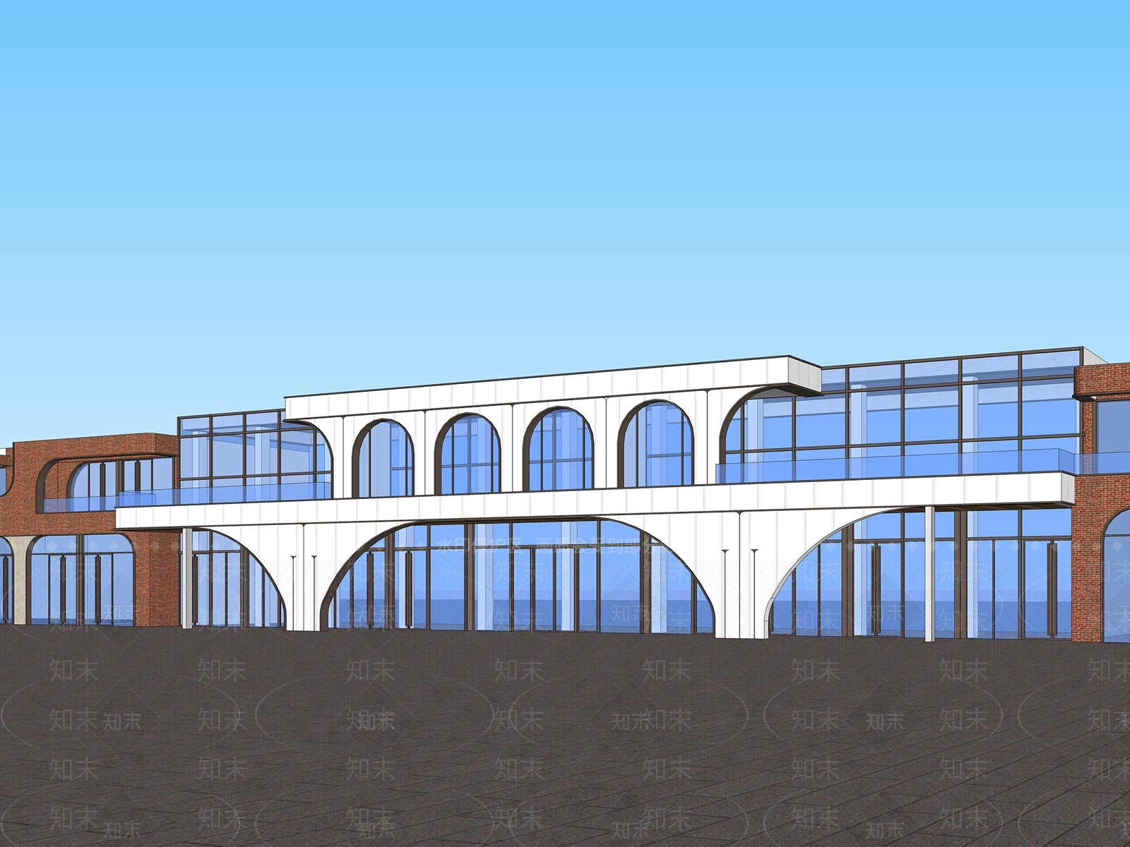 现代风格售楼处建筑SU模型下载【ID:1121945286】
