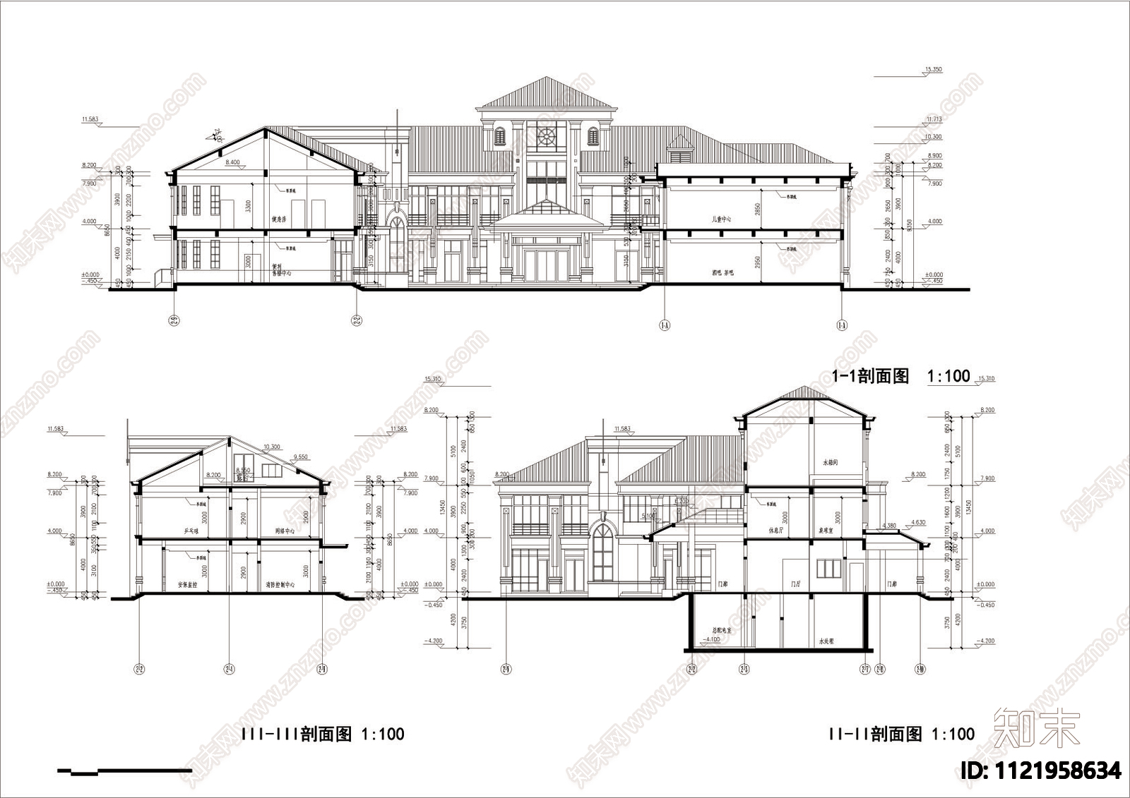 小区休闲会所建筑设计CAD施工图施工图下载【ID:1121958634】