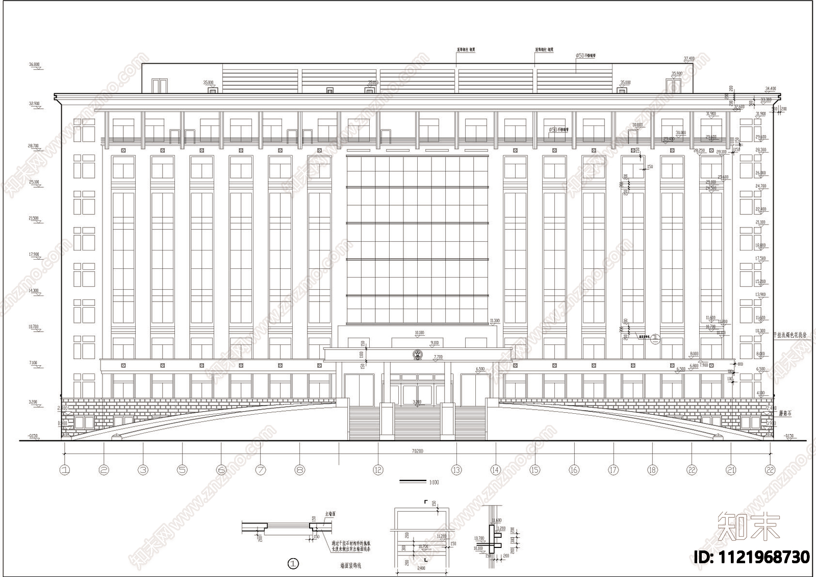 大型独栋办公楼建筑cad图施工图施工图下载【ID:1121968730】