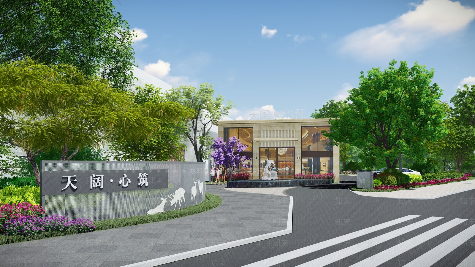 现代售楼处建筑SU模型下载【ID:1121969731】