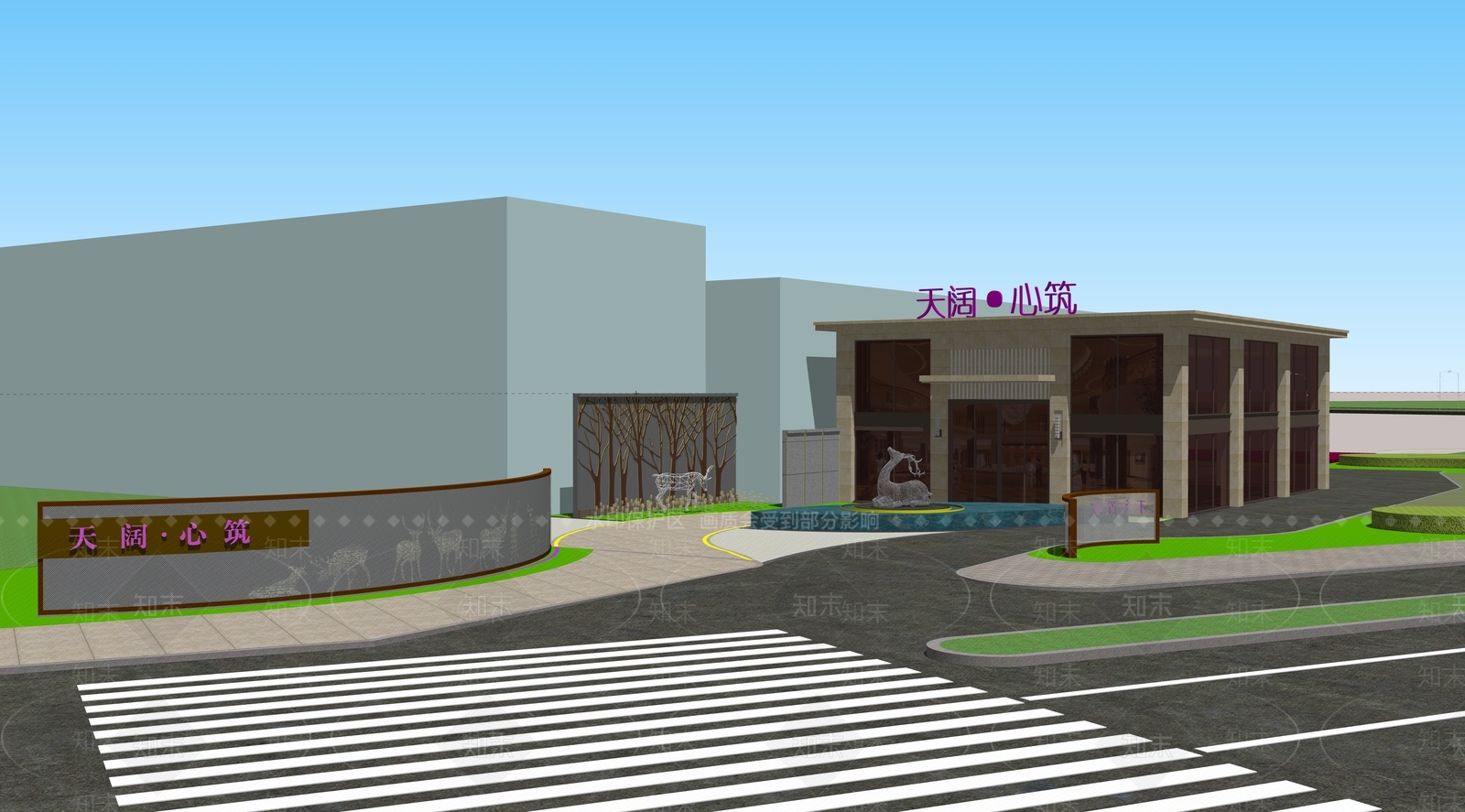 现代售楼处建筑SU模型下载【ID:1121969731】