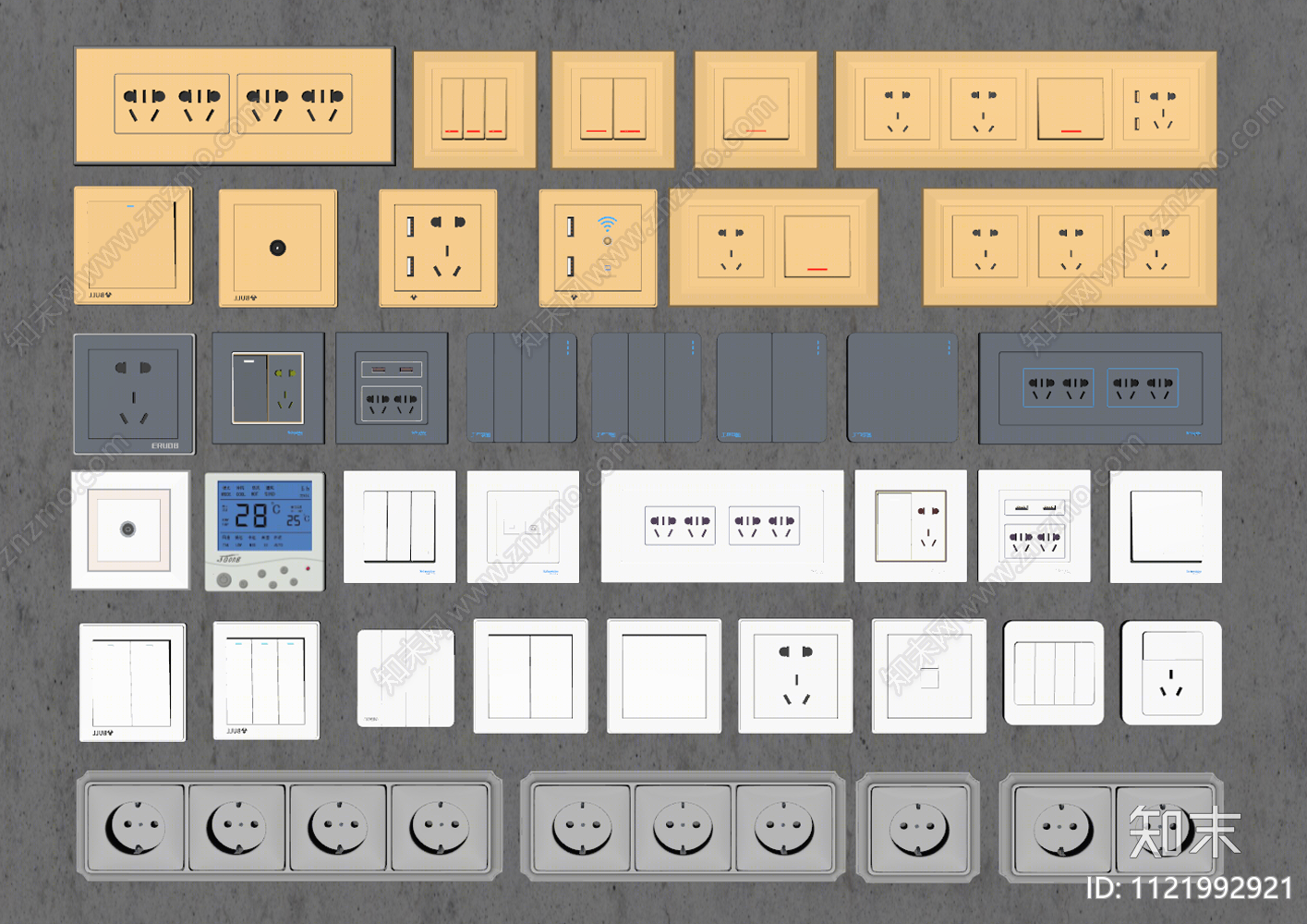 现代开关插座组合SU模型下载【ID:1121992921】