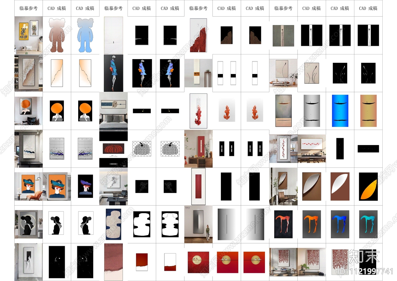 现代简挂画临摹CAD施工图下载【ID:1121997741】