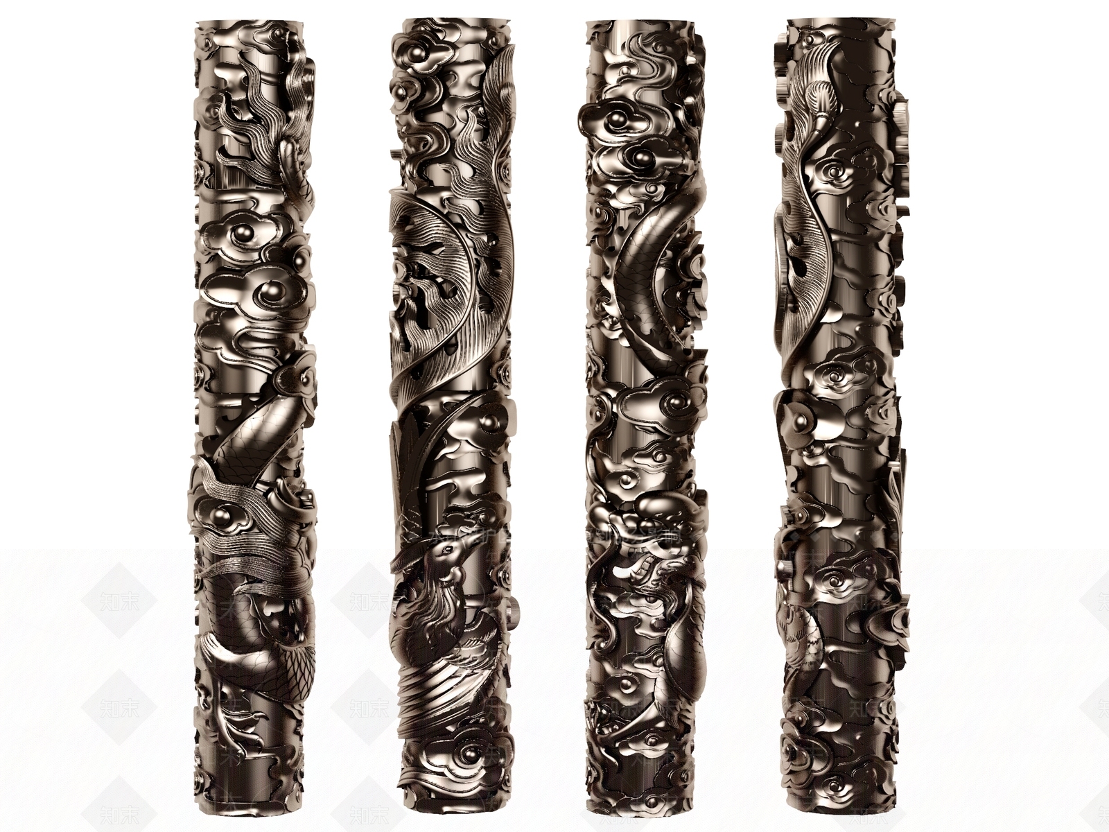 中式龙凤雕花柱子3D模型下载【ID:1122000940】
