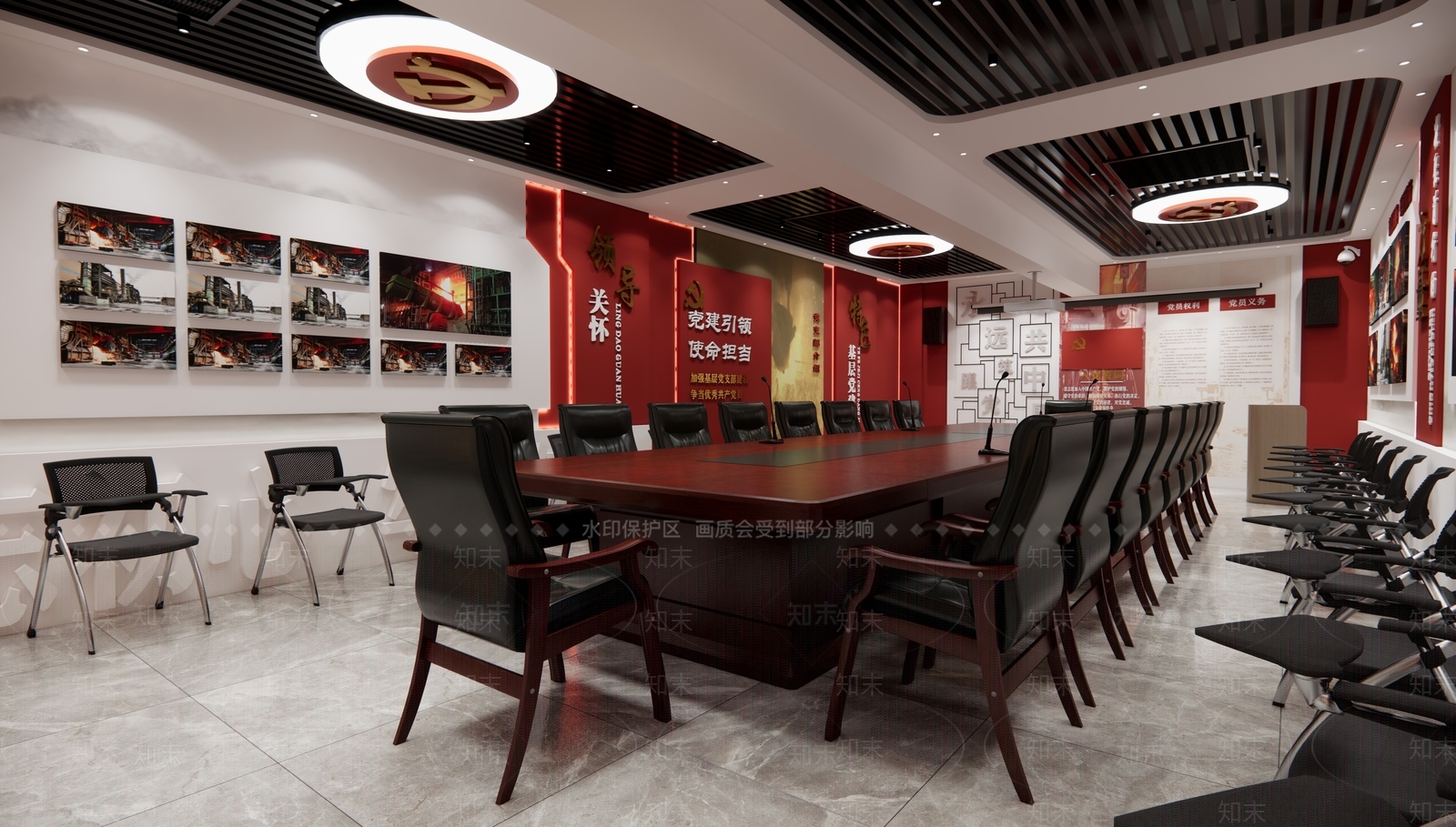 现代党建会议厅SU模型下载【ID:1122004057】_知末su模型网