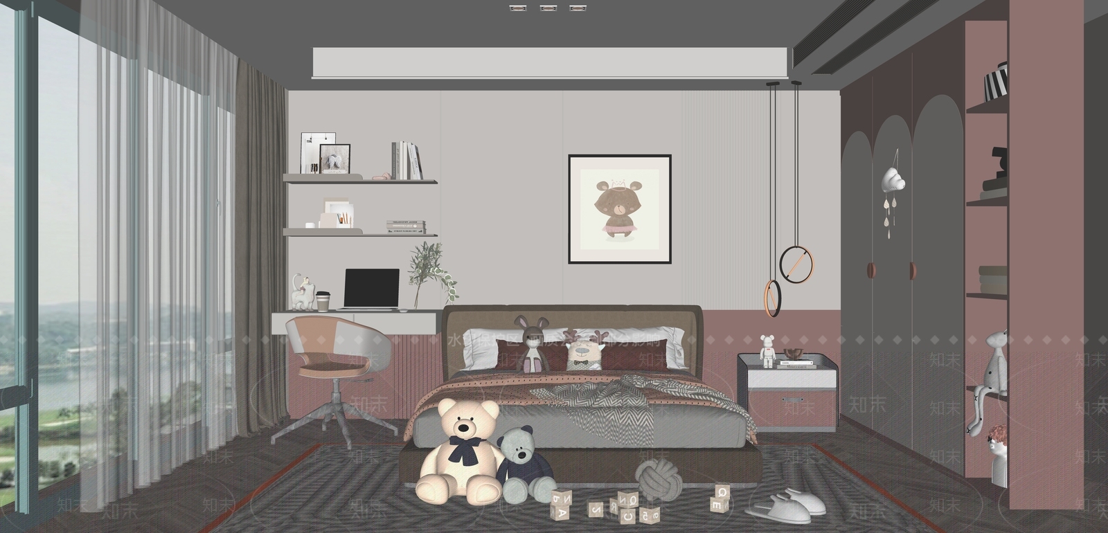 现代女孩儿童房SU模型下载【ID:1122009515】