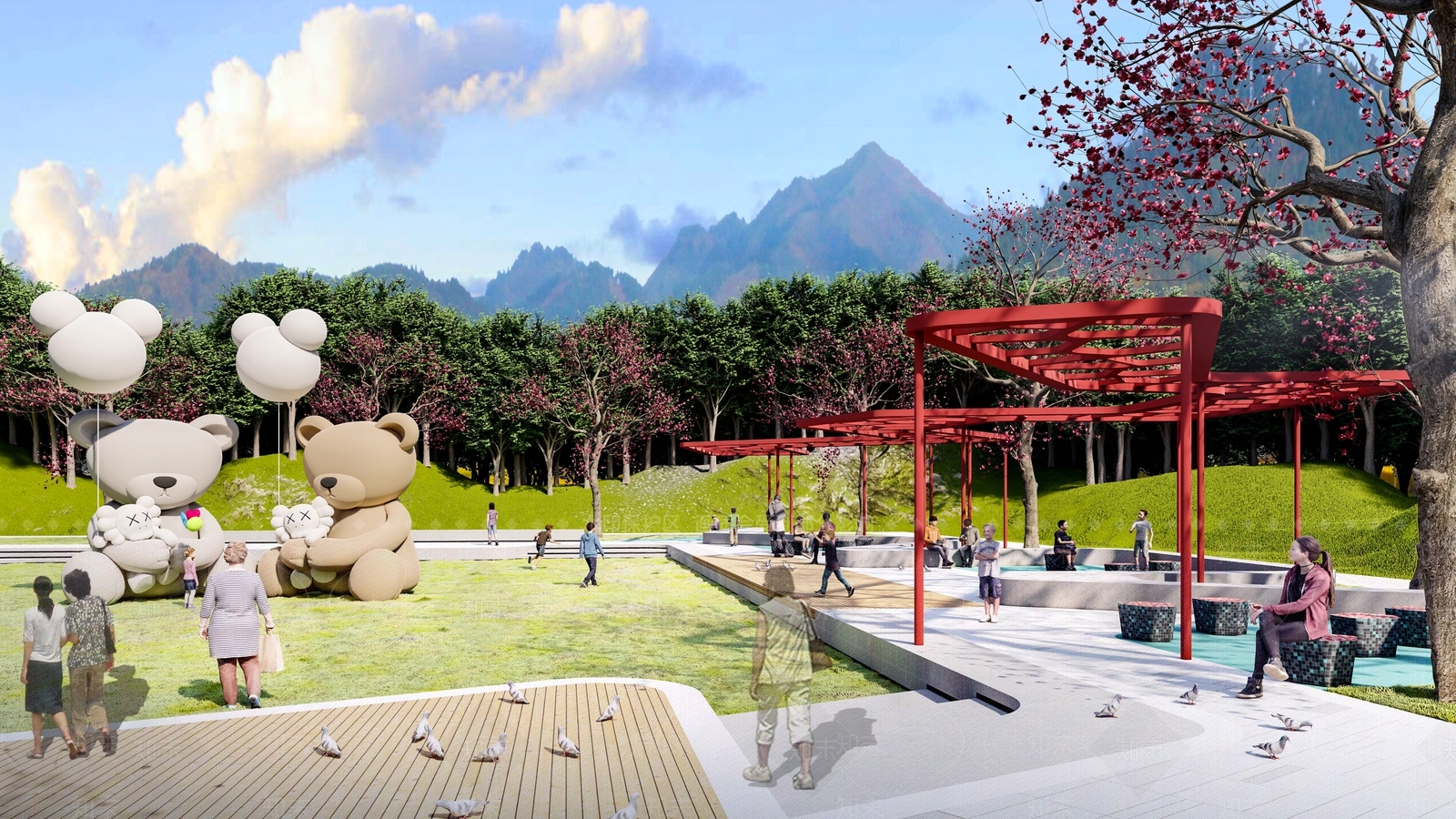 现代公园景观SU模型下载【ID:1122009476】