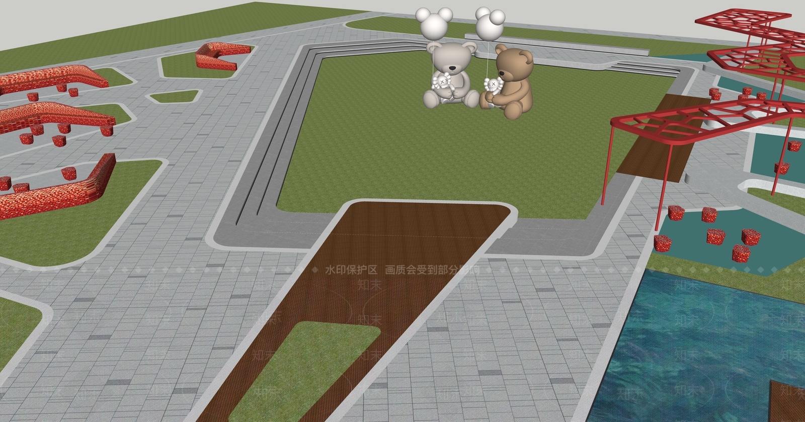 现代公园景观SU模型下载【ID:1122009476】