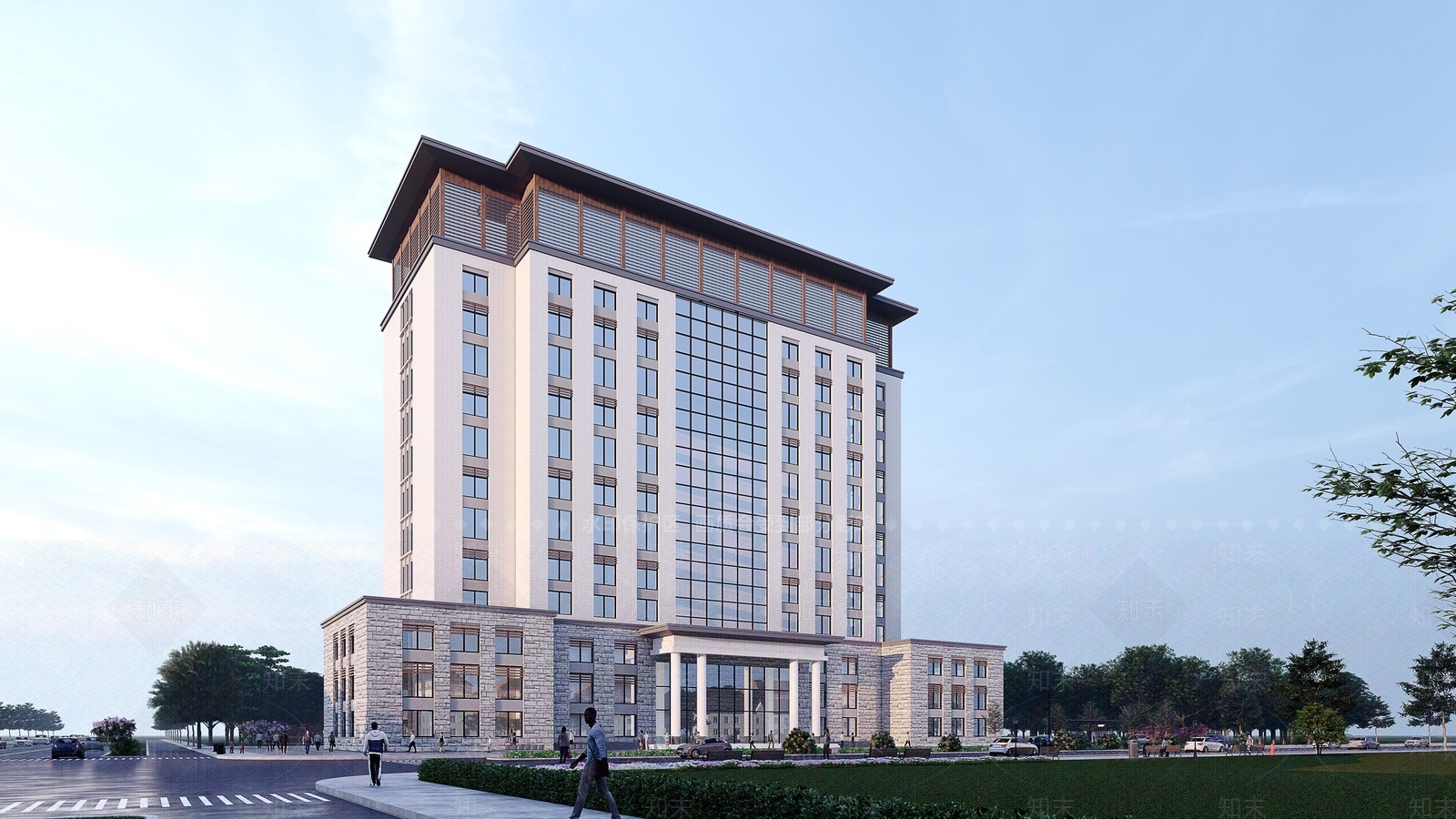 新中式高层办公楼SU模型下载【ID:1122023038】