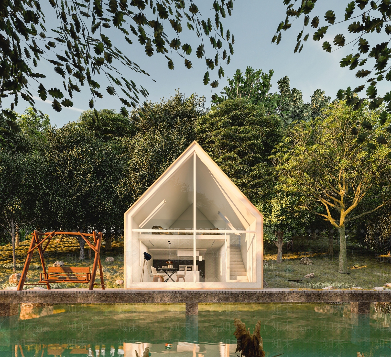 现代森林滨水住宅SU模型下载【ID:1122026312】