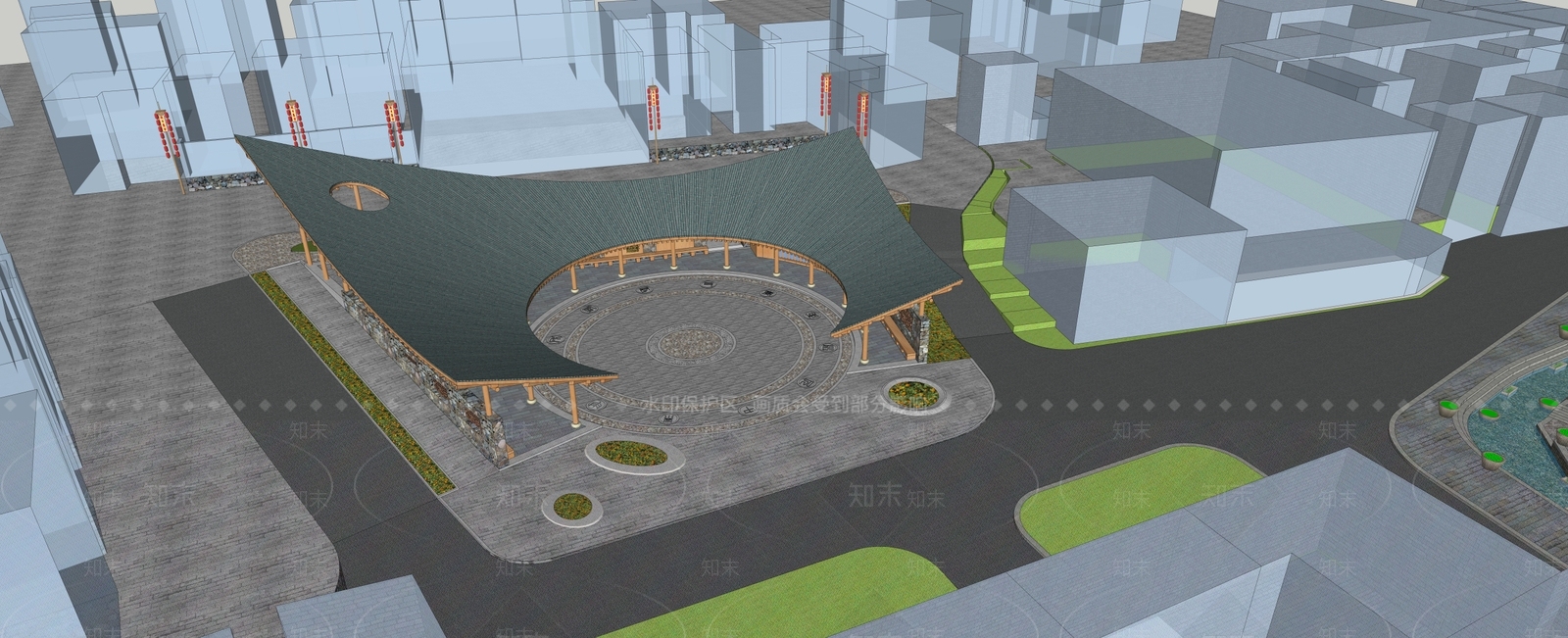新中式游客中心SU模型下载【ID:1122045690】