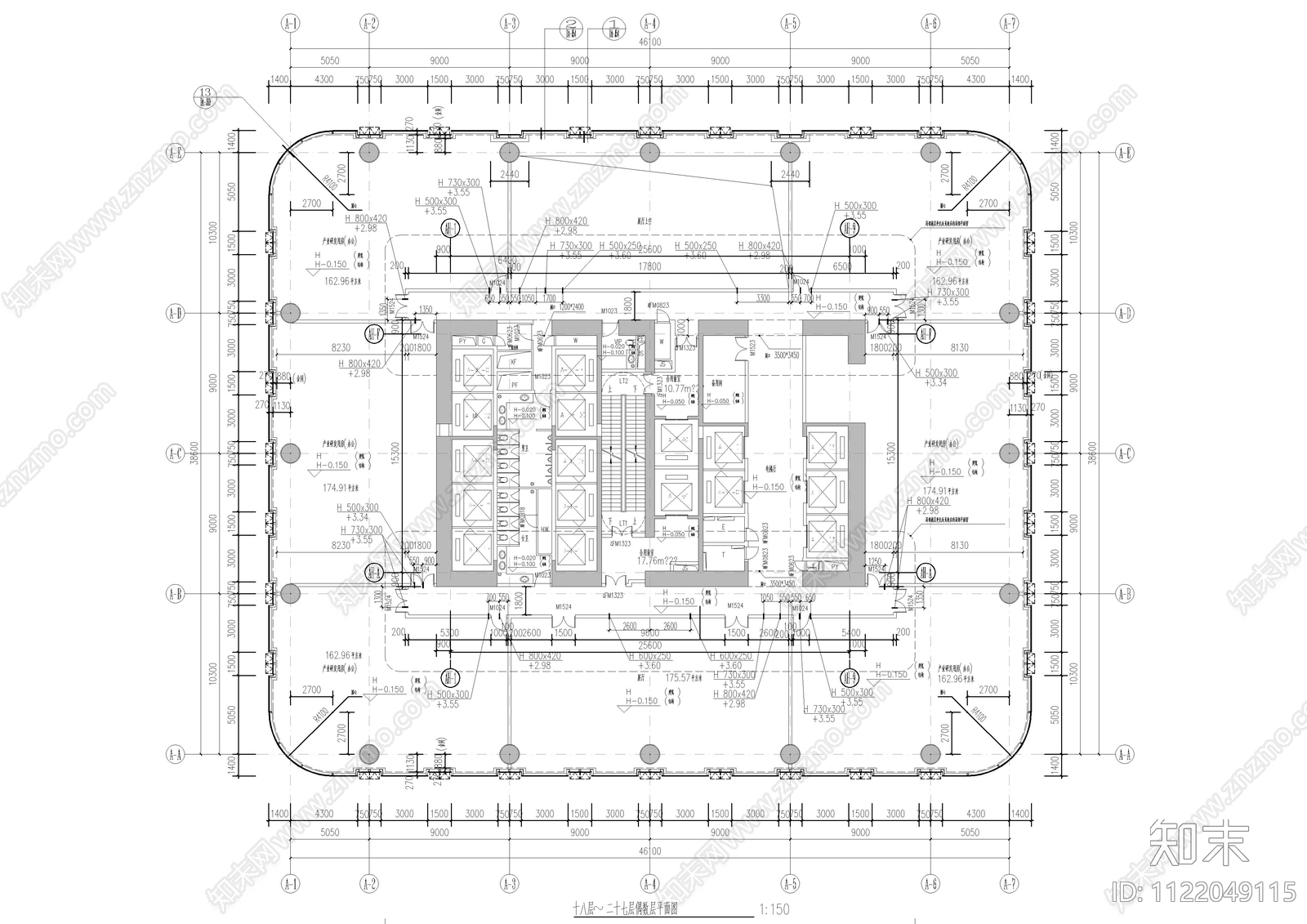 20F塔楼建筑平面图施工图施工图下载【ID:1122049115】