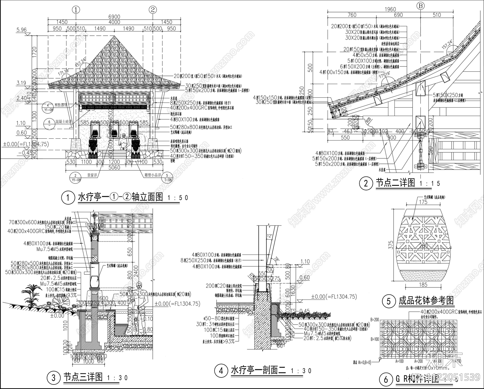 东南亚景观亭节点详图cad施工图下载【ID:1122051539】