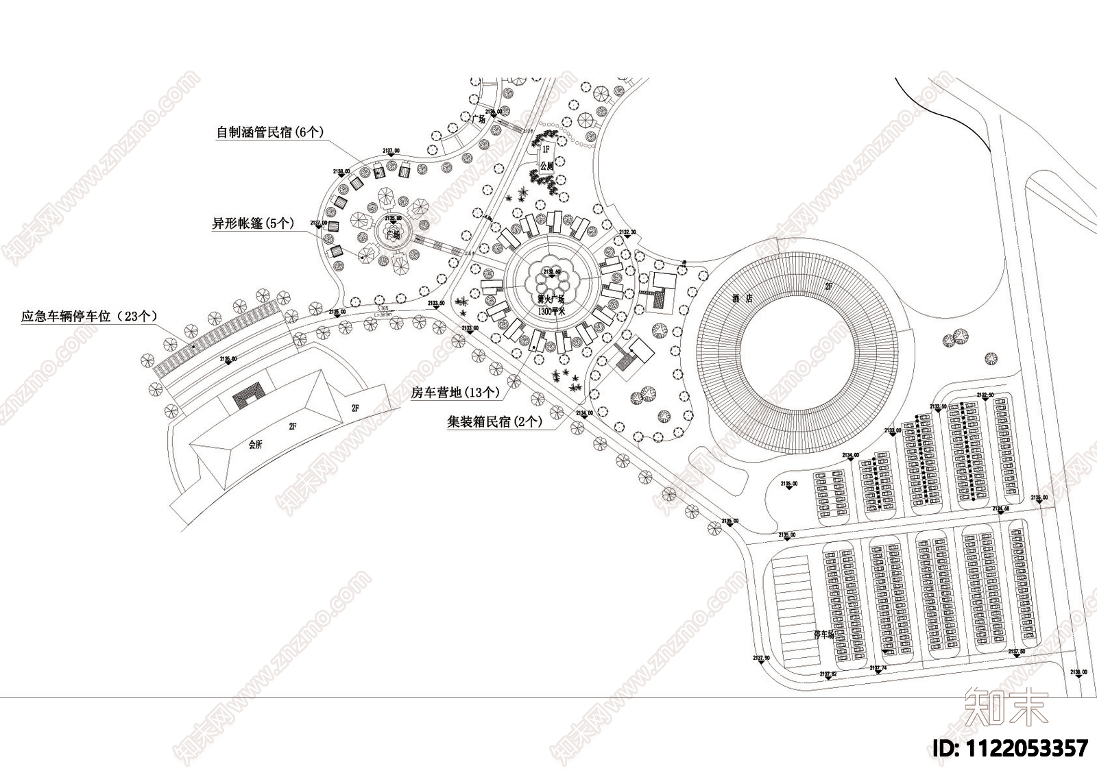 特色房车露营基地景观平面图施工图下载【ID:1122053357】