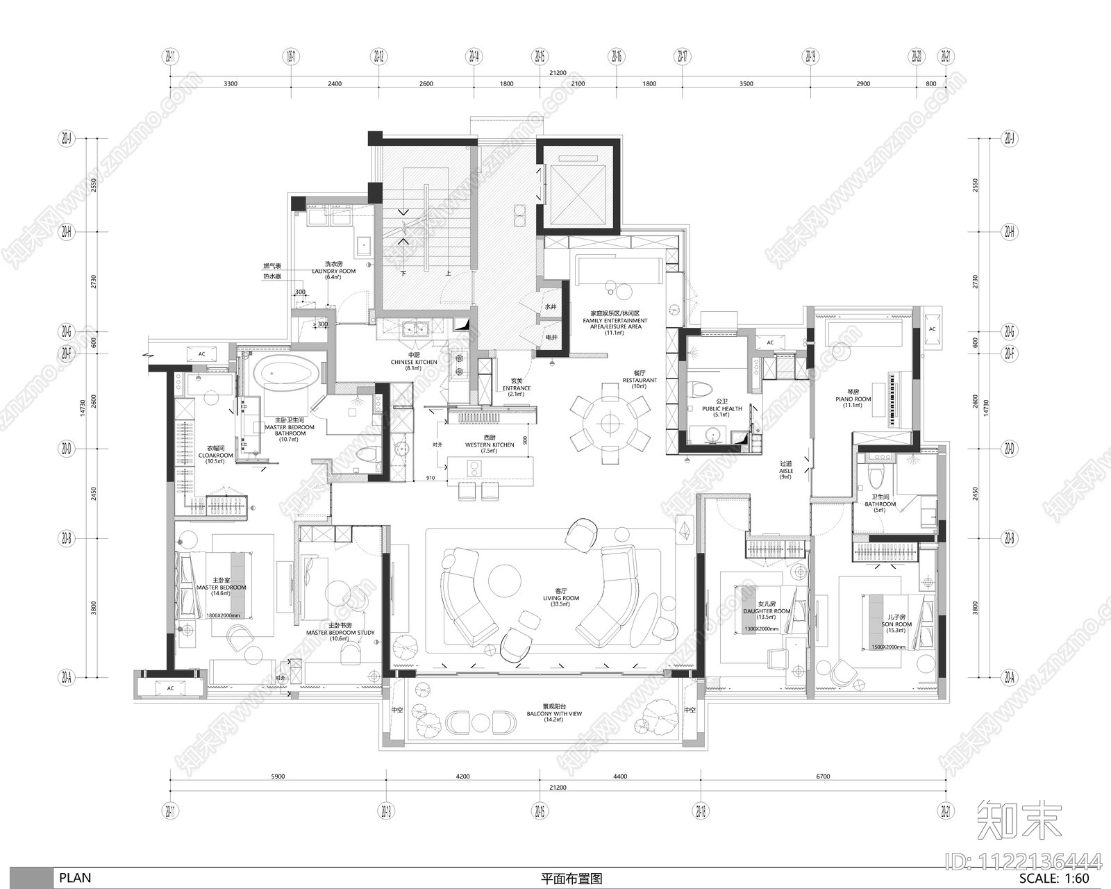 现代简约双拼户型样板间施工图下载【ID:1122136444】