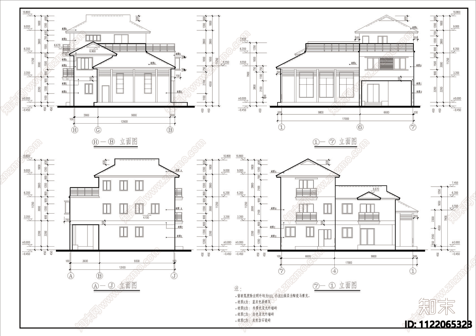 乡村多层别墅建筑设计施工图cad施工图下载【ID:1122065323】