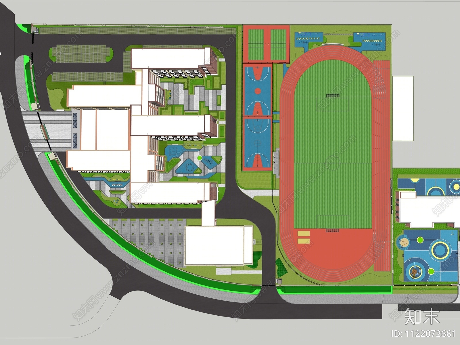 现代校园广场景观SU模型下载【ID:1122072661】