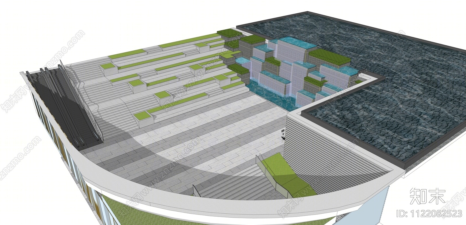 现代台阶景观SU模型下载【ID:1122082523】
