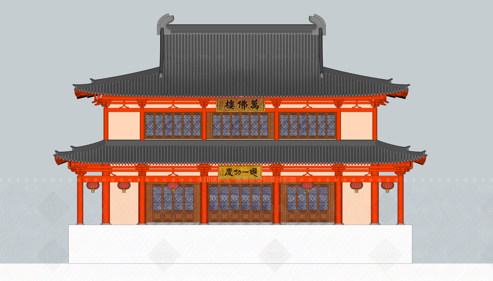 中式寺庙建筑SU模型下载【ID:1122082013】