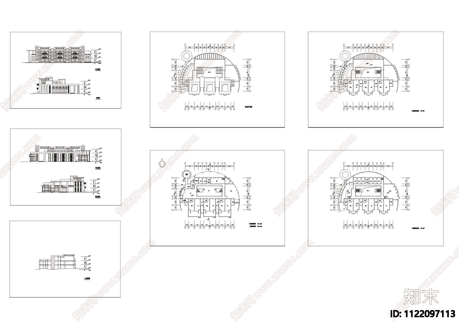 半圆形幼儿园建筑设计平面图施工图施工图下载【ID:1122097113】