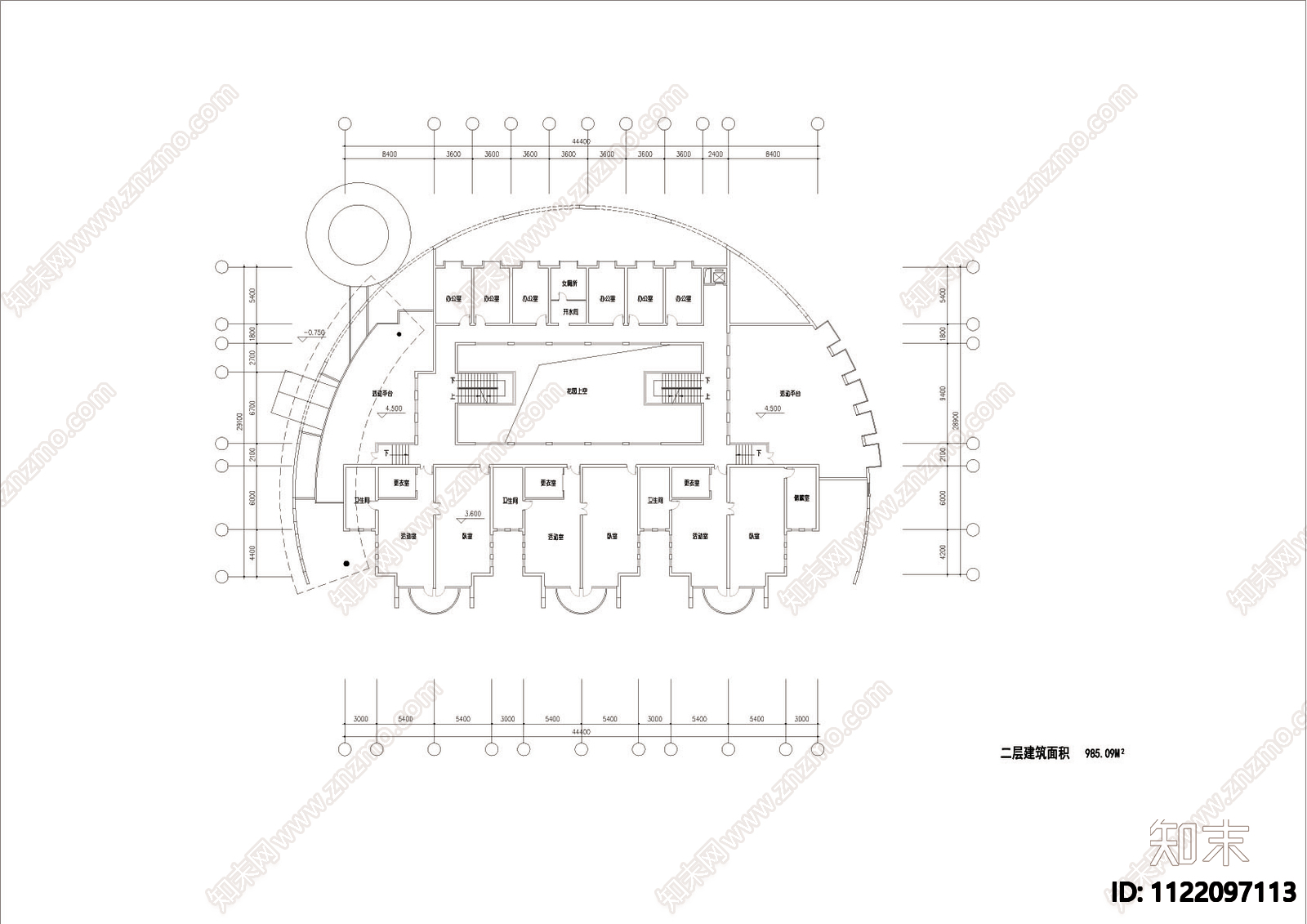 半圆形幼儿园建筑设计平面图施工图施工图下载【ID:1122097113】