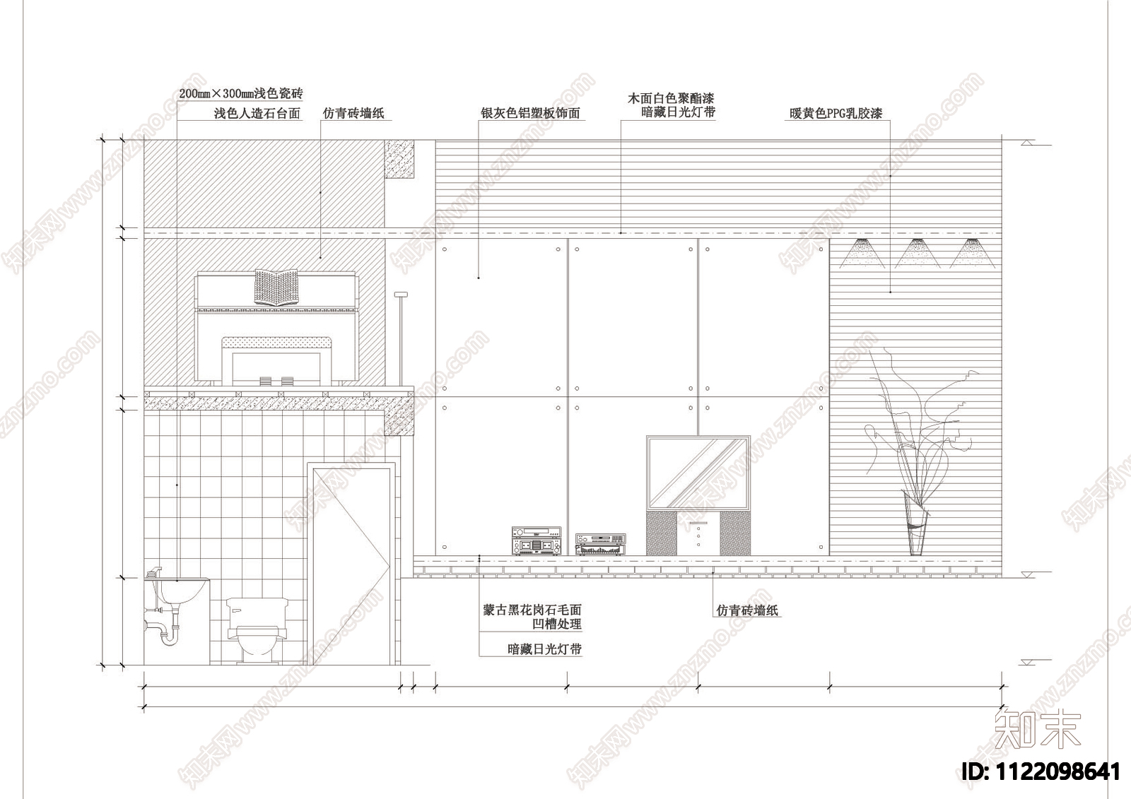 客厅cad立面造型图块图库施工图下载【ID:1122098641】