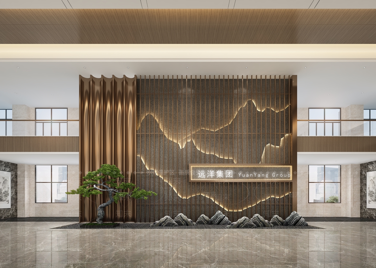 新中式前台背景墙3D模型下载【ID:1122100278】