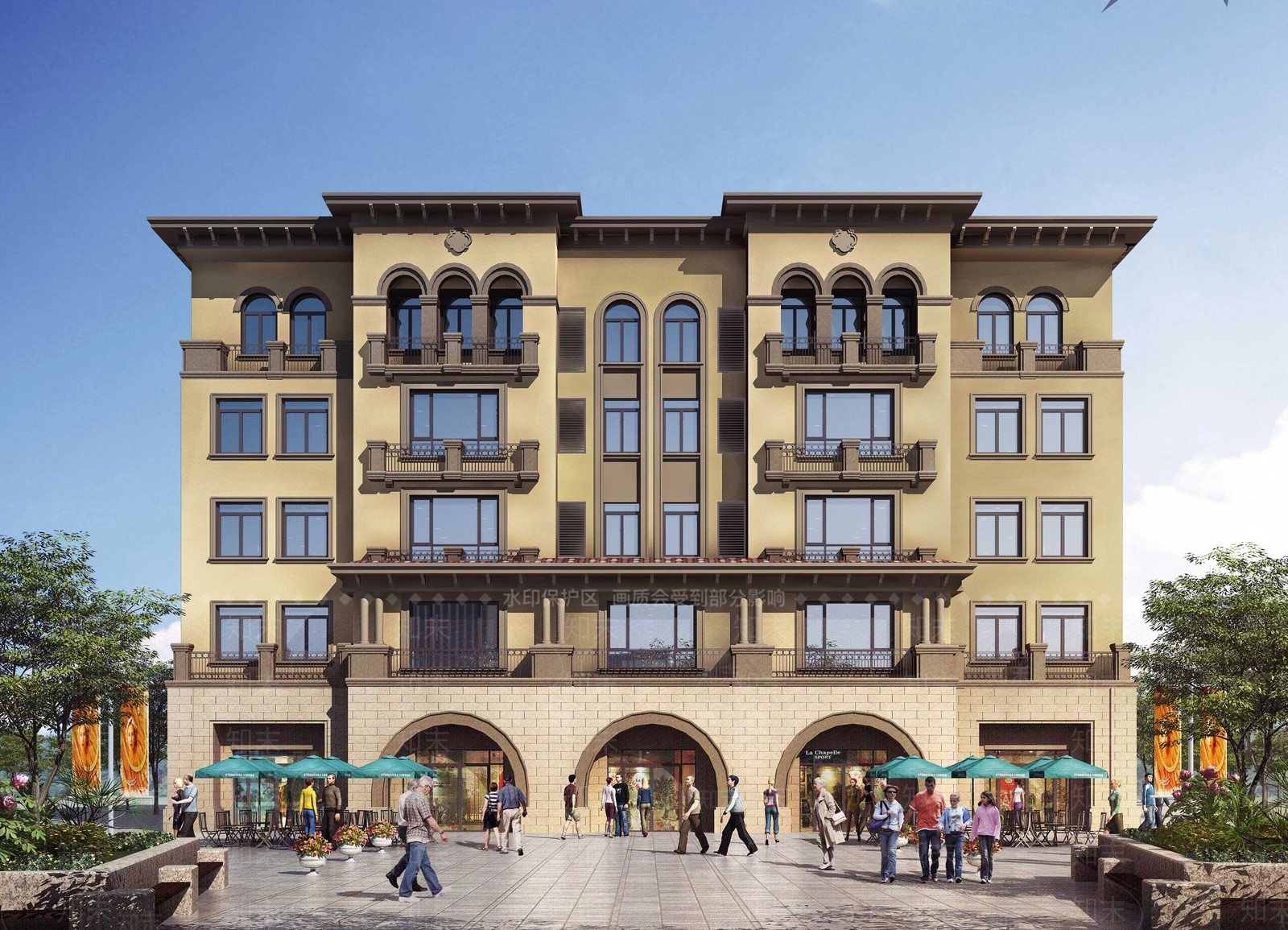 欧式西班牙风多层办公楼SU模型下载【ID:1122103630】