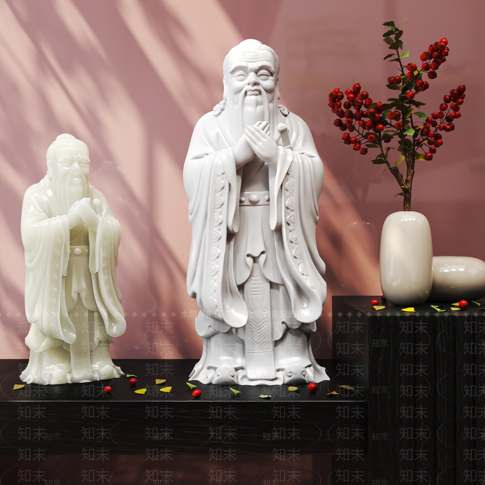 中式孔子雕塑摆件3D模型下载【ID:1122109949】