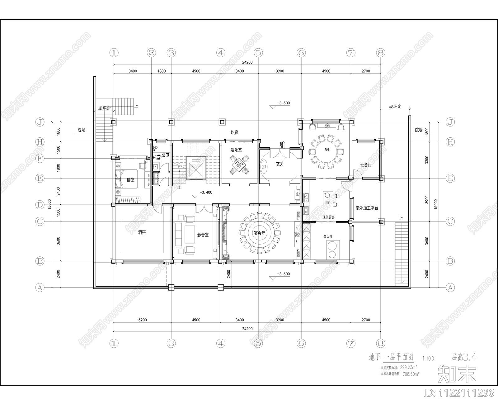 现代别墅平面布置图方案cad施工图下载【ID:1122111236】