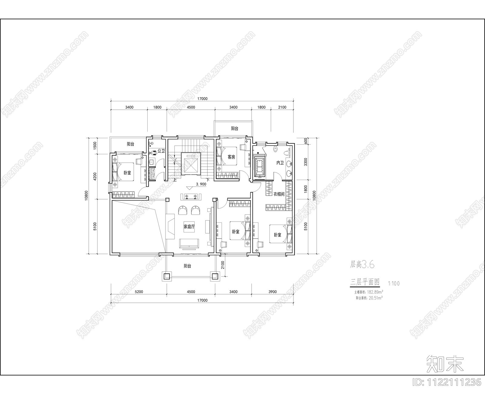 现代别墅平面布置图方案cad施工图下载【ID:1122111236】