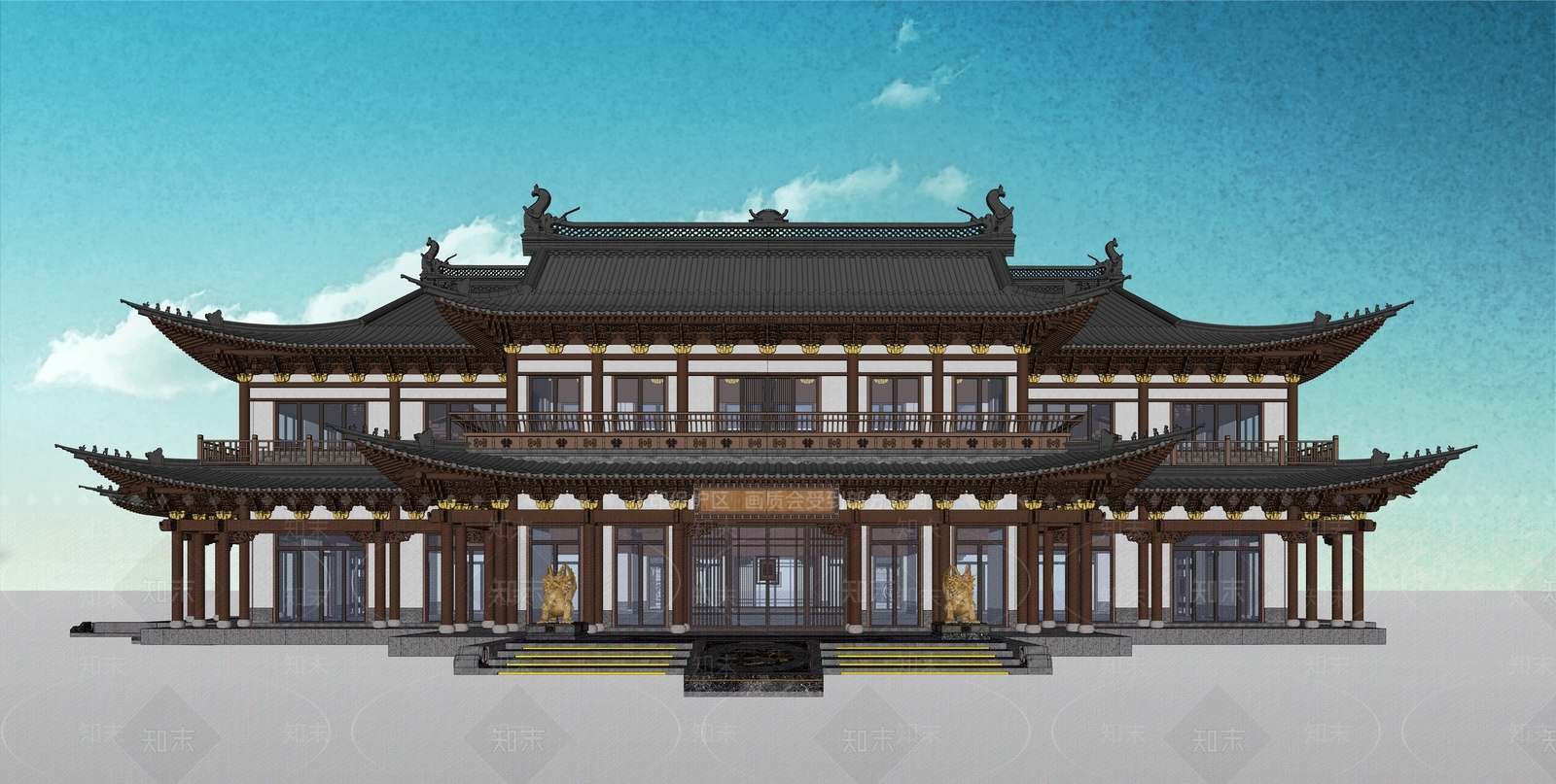 中式古建筑外观SU模型下载【ID:1122116075】