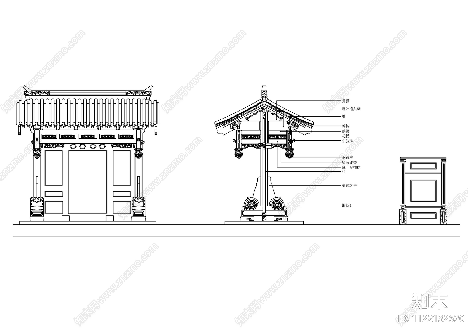 中式家具屏风cad施工图下载【ID:1122132620】