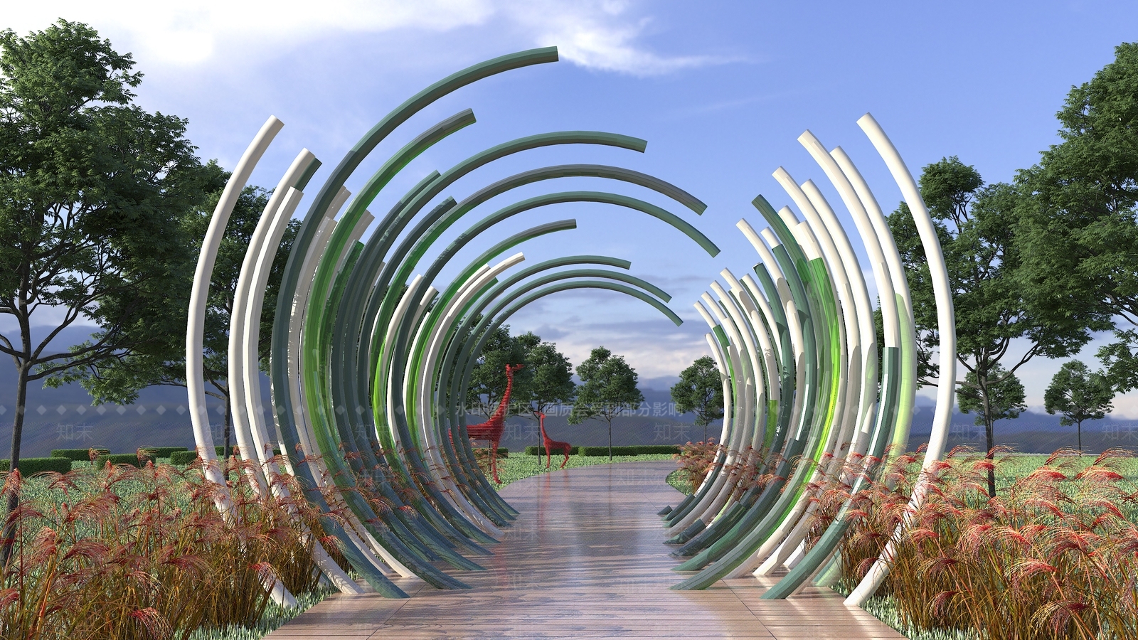 现代户外景观异形长廊3D模型下载【ID:1122133032】