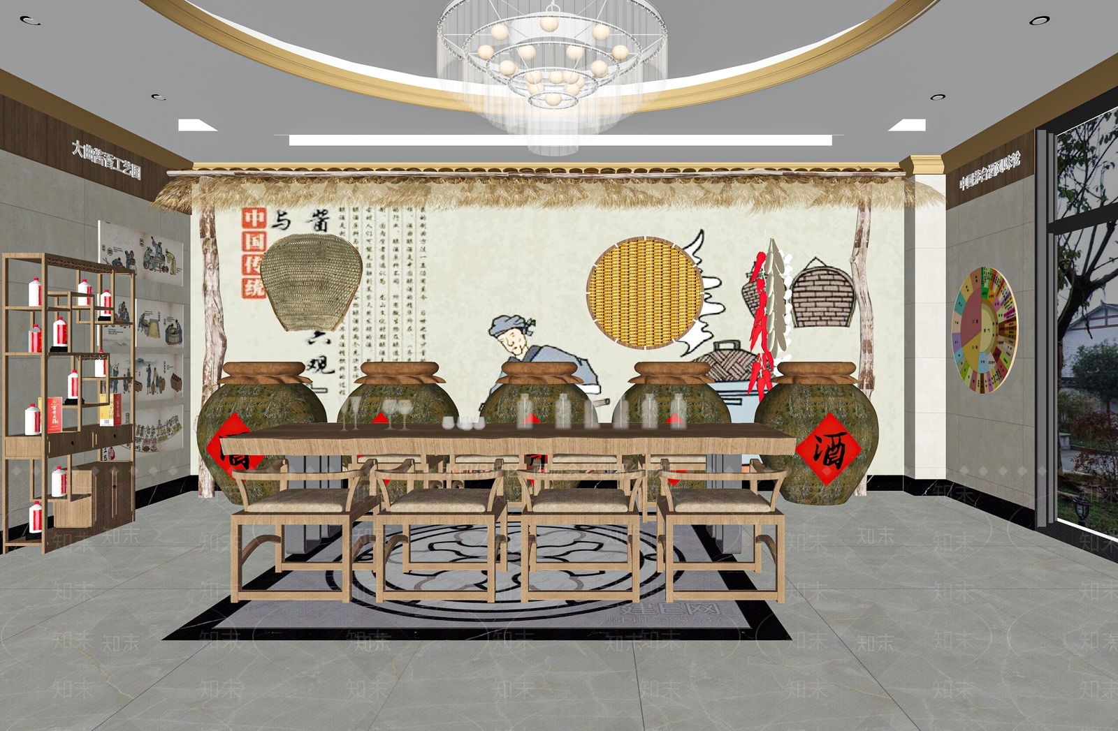新中式烟酒店SU模型下载【ID:1122133747】