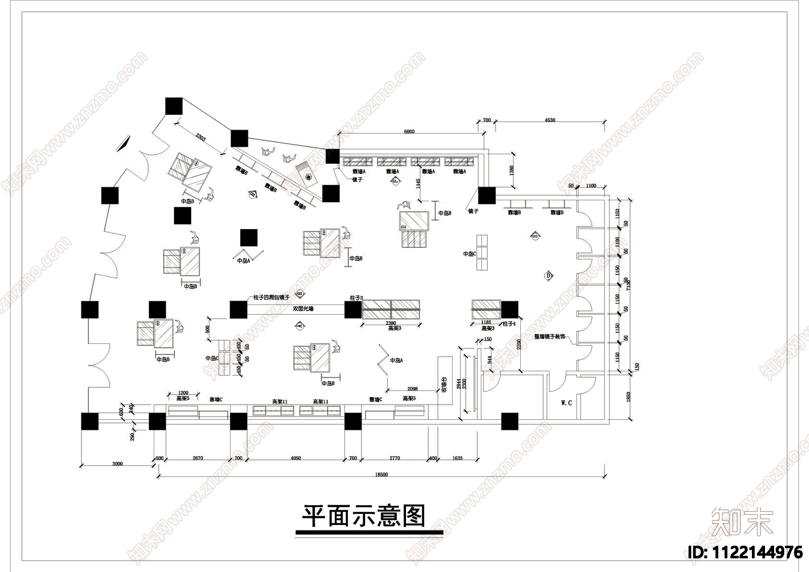 现代服装专卖店装修图cad施工图下载【ID:1122144976】