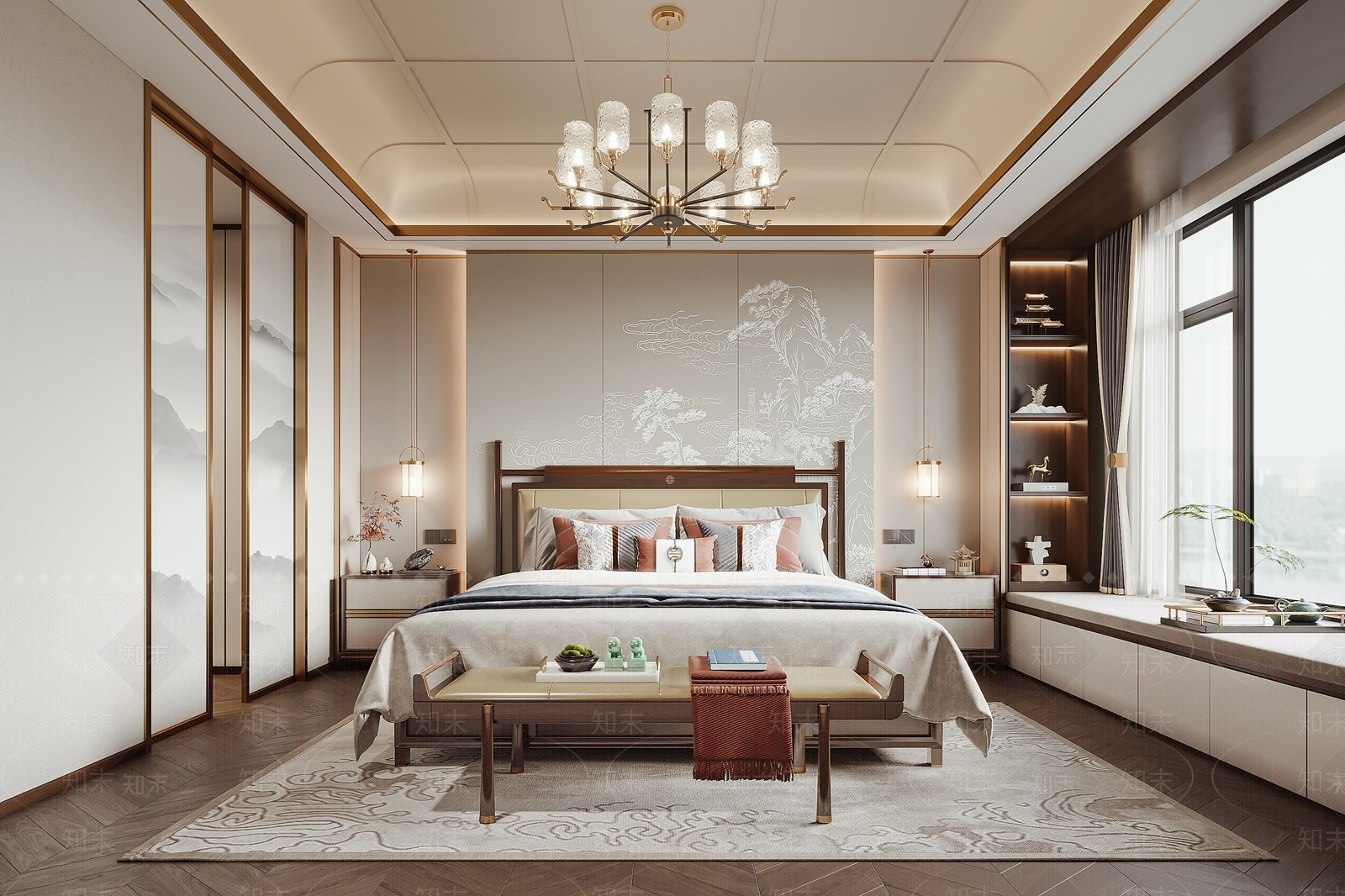 新中式卧室3D模型下载【ID:1122149133】