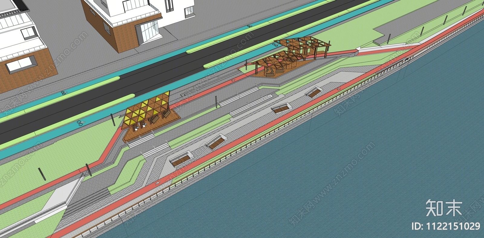 现代滨水公园景观SU模型下载【ID:1122151029】