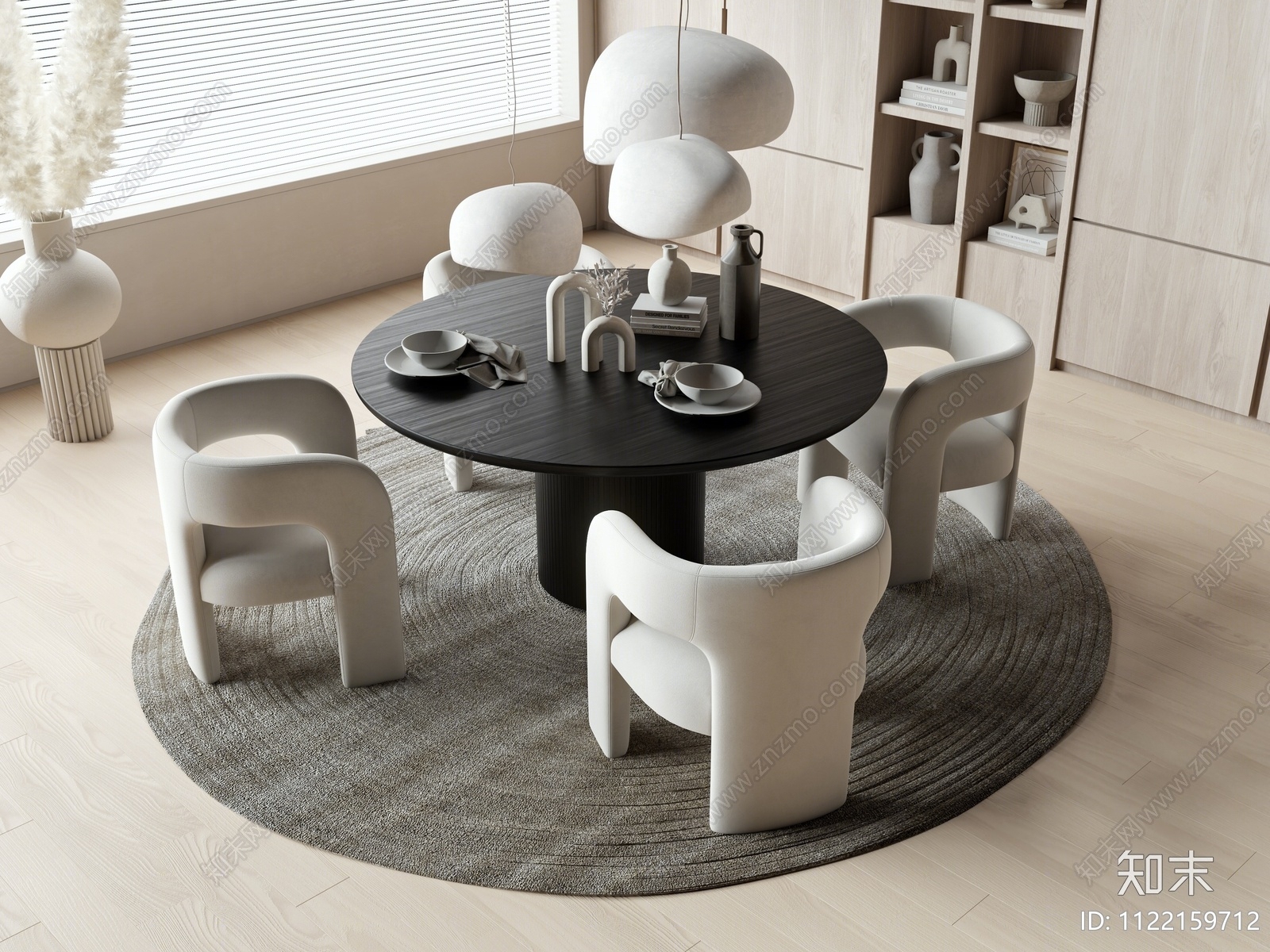 侘寂风餐桌椅组合3D模型下载【ID:1122159712】