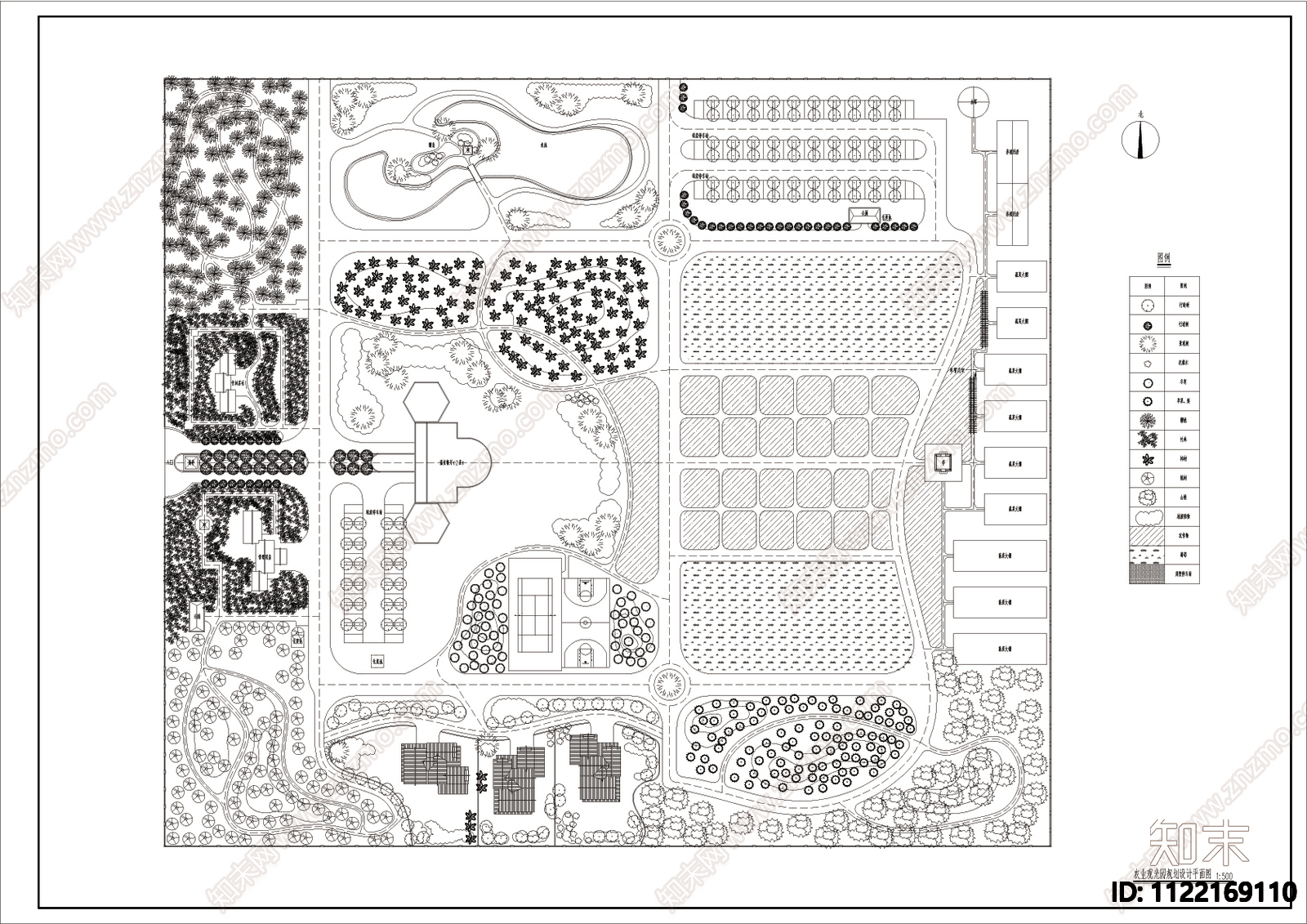 农业采摘观光园cad平面规划图施工图下载【ID:1122169110】